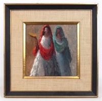 Painting, Two Women, Signed Illegibly