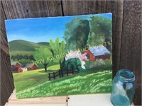 Oil on canvas-country farm landscape