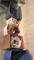 Four boxes of Christmas decorations and lights