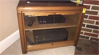 Oak TV stand with glass doors