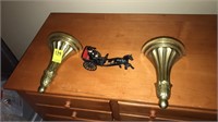 Brass wall sconces and cast iron toy