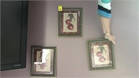 Three small wall prints and frames