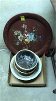 Lot of pottery and metal tray