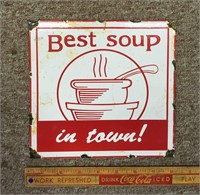 VINTAGE BEST SOUP IN TOWN PORCELAIN SIGN