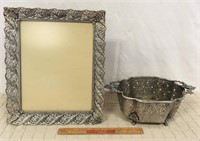 LARGE ORNATE SILVER FRAME & DOUBLE HANDLE DISH