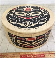 SIGNED CEDAR BOX PAINTED BY ARTIST CLARENCE WELLS