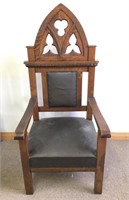 1890'S CARVED SOLID OAK GOTHIC ARM CHAIRS- NB