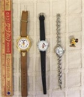 COLLECTIBLE MICKEY MOUSE WATCHES & PIN