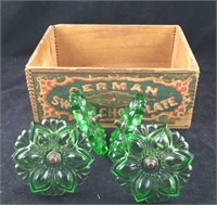 Green Glass Drapery Pulls/Dove Tailed Box