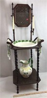 Vintage Wood Washstand with Matching Bowl,