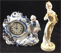Blue and White Porcelain Clock and Bisque Figure