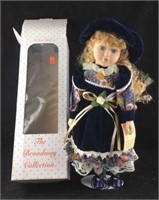 Porcelain and Cloth Doll and Stand-Navy Blue