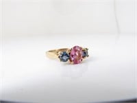14K Yellow Gold Blue/Pink Sapphire Ring