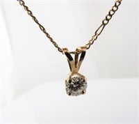 14K YG Diamond Solitaire Pendant, Chain