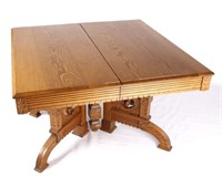 Antique Spoon Carved Square Top Oak Dinner Table