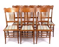 Set of 6 Antique Pressed Back Oak Chairs