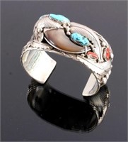 Navajo Sterling Silver Bear Claw Turquoise Cuff
