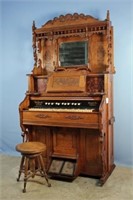 Seybold Oak Pump Organ w/ Storks & Stool