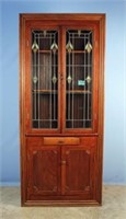 Pine Corner Cabinet w/ Stained Glass, Circa 1900