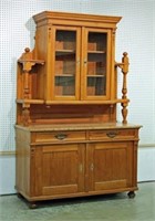 19th Century Dutch Pine Two Part Marble Top Hutch