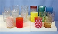 Collection of 16 Glass Tumblers In Various Colors