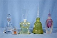 5 Perfume Bottles Vaseline Glass, Leaded Crystal