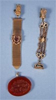 (2) Gold Filled Watch Fobs & (1)  Amber? Fob