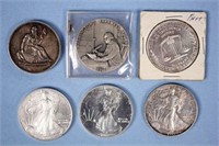 6 One Ounce Silver Coins, Walking Liberty, Etc.