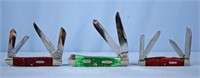 3 Case XX USA Pocket Knives with Bone Handles