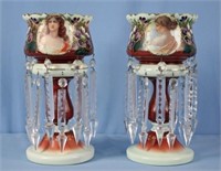 Hand Painted Custard Glass Portrait Lusters