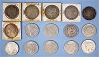 15 Morgan & Peace Silver Dollars, 1878-1935