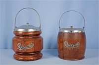 Two English Oak Biscuit Jars w/ Ceramic Liners