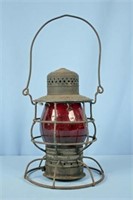L.S. & I Ry,  Railroad Lantern with Ruby Globe