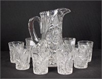 Cut Glass Pitcher and Eight Glasses