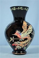 Randy Fenton Rain Forrest Black Glass Bird Vase