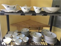 Rack and contents of china, silverware, bowls