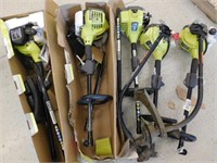 5 Ryobi gas weed trimmers, with shafts, all