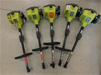 5 Ryobi weed trimmers, 2-cycle gas Motors, all