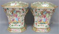 PAIR CHINESE CANTON FAMILLE ROSE BOUGH VASES
