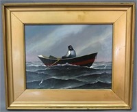 JEROME HOWES PAINTING OF AN OLD SALT IN A ROWBOAT