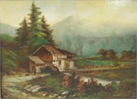 D.A. FISHER OIL PAINTING OF A GRIST MILL
