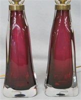 PAIR OF CARL FAGERLUND CASED GLASS ORREFORS LAMPS