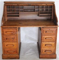 VICTORIAN ROLL TOP DESK, RAISED PANEL, FITTED