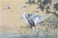 JAPANESE WATERCOLOR PAINTING OF CRANES