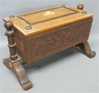 CARVED AND GIMBALLED SEWING BOX