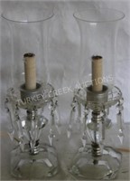 PAIR OF CRYSTAL MANTLE LAMPS W/ CUT PRISMS