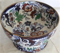 POLYCHROME DECORATE IRONSTONE FOOTED BOWL