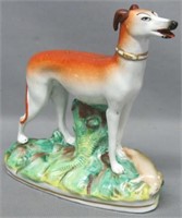 STAFFORDSHIRE STANDING GREYHOUND WITH RABBIT