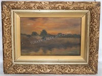 LATE 19TH C. OIL ON BOARD, SUNSET LANDSCAPE