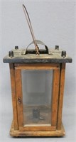 EARLY WOOD AND GLASS CANDLE LANTERN